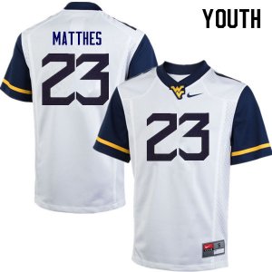 Youth West Virginia Mountaineers NCAA #23 Evan Matthes White Authentic Nike Stitched College Football Jersey AH15J66MG
